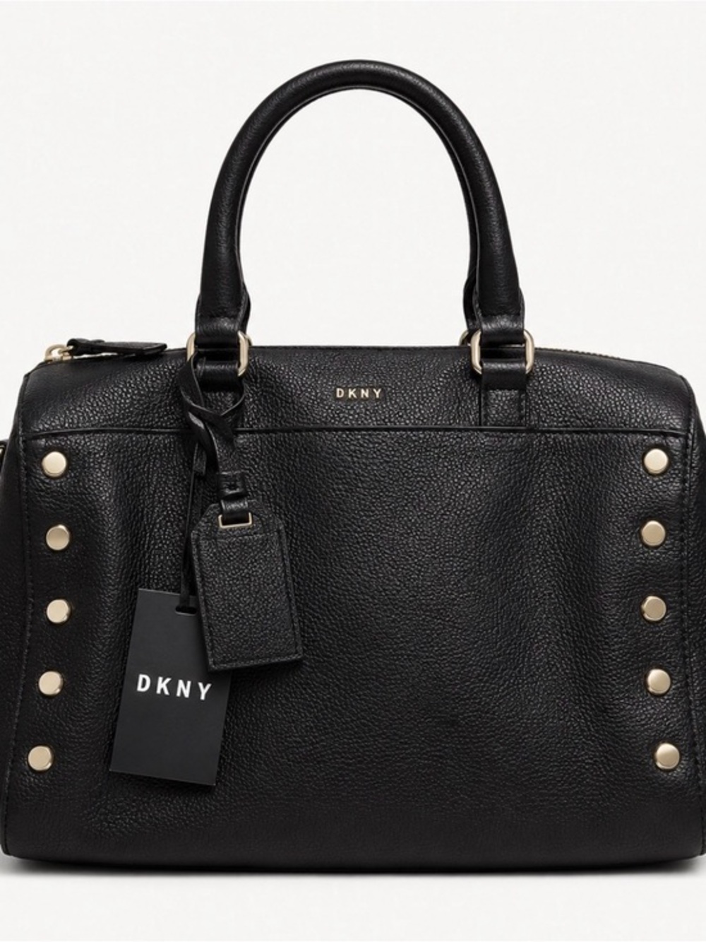 DKNY Black Pebbled Leather Satchel Gold Accents NWT - Classy Elegant Bag